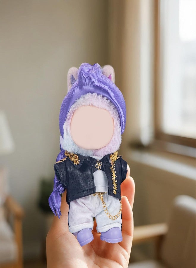 JUNIQUTE Use for Labubu Outfits KPDH Clothes and Accessories Set Designer,17cm Doll Kpop Clothes Outfits 3D Printed Purple Wigs Compatible with Labubu Doll - Image 4